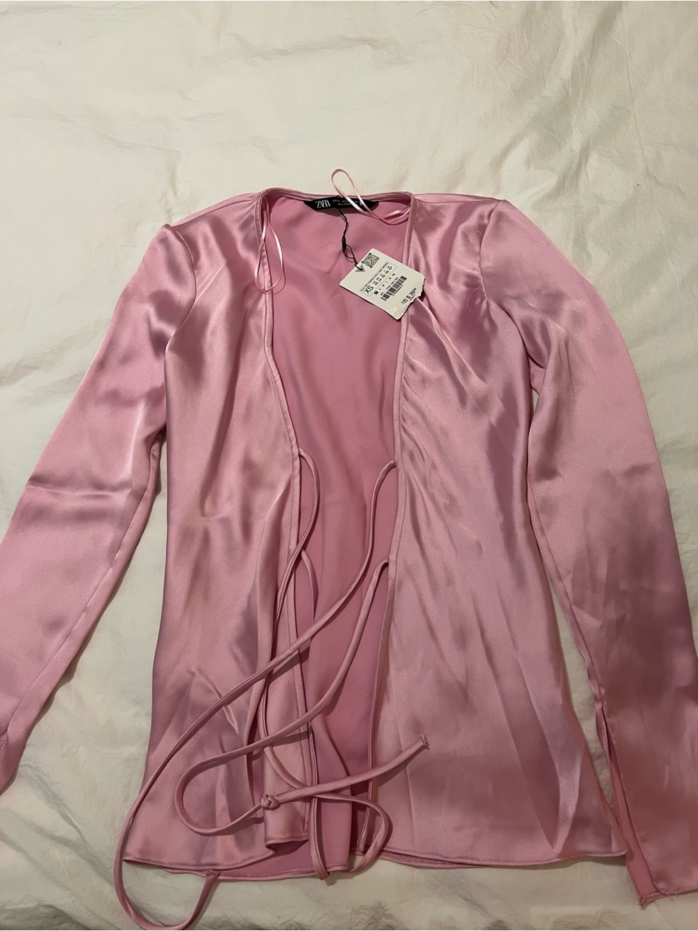 Zara Pink Satin Tie-Front Blouse